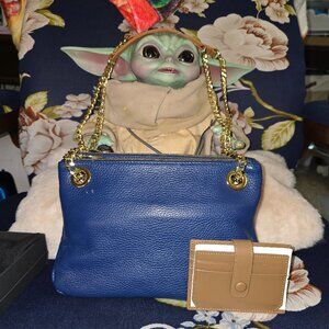 Valentina Italian Blue Leather Multi-Compartment bag w/Wallet